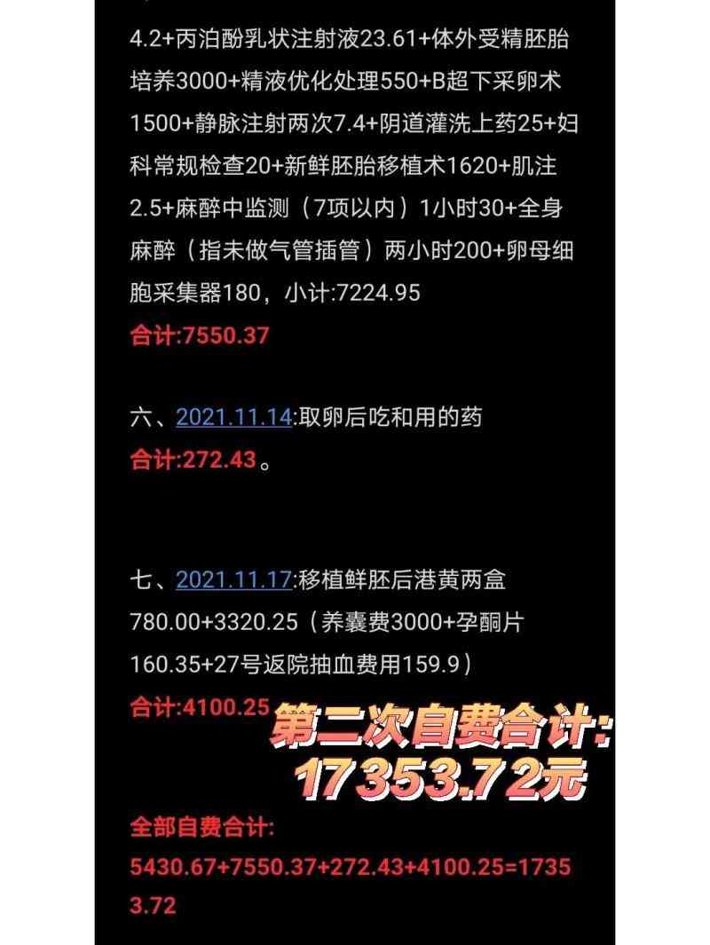 第二次试管费用总计