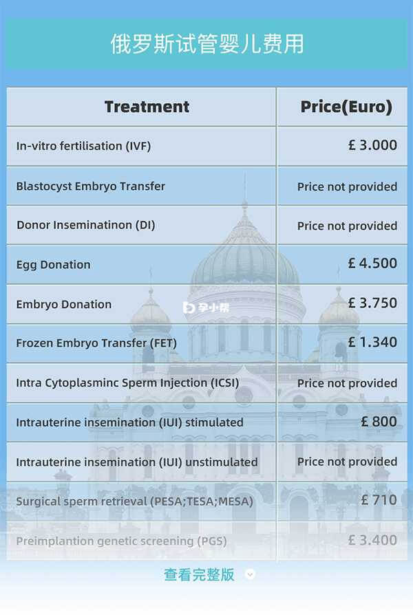 俄罗斯试管婴儿价格明细